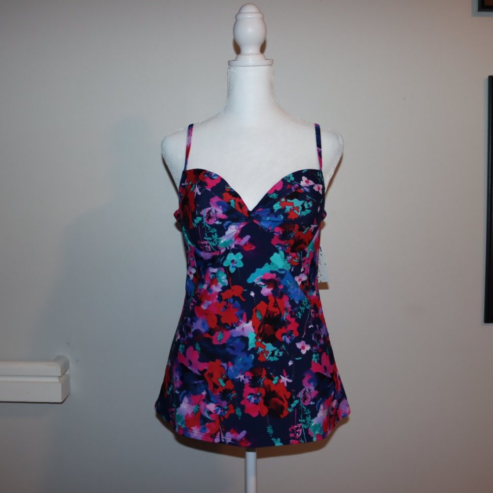 Enjoy the Sunshine tankini top floral size large cup support adjustable strap